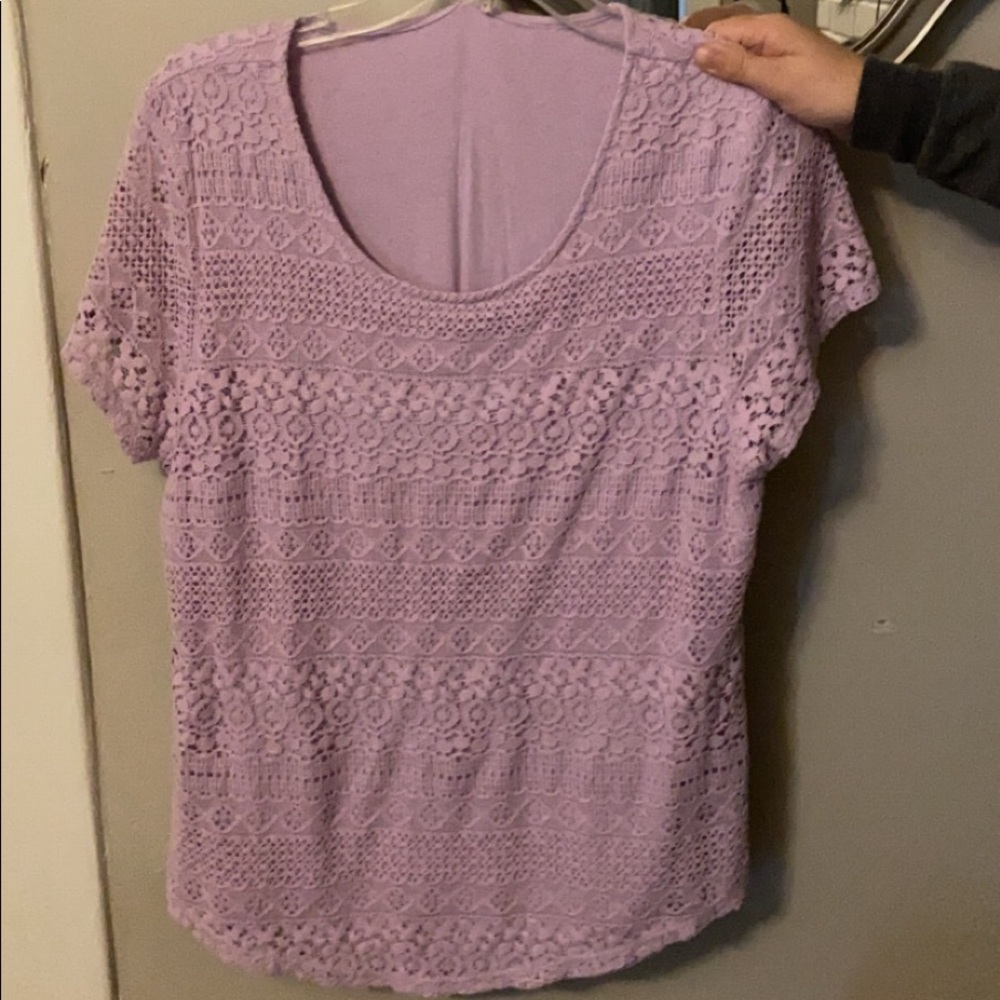 Large, Leo & Nicole purple lace blouse